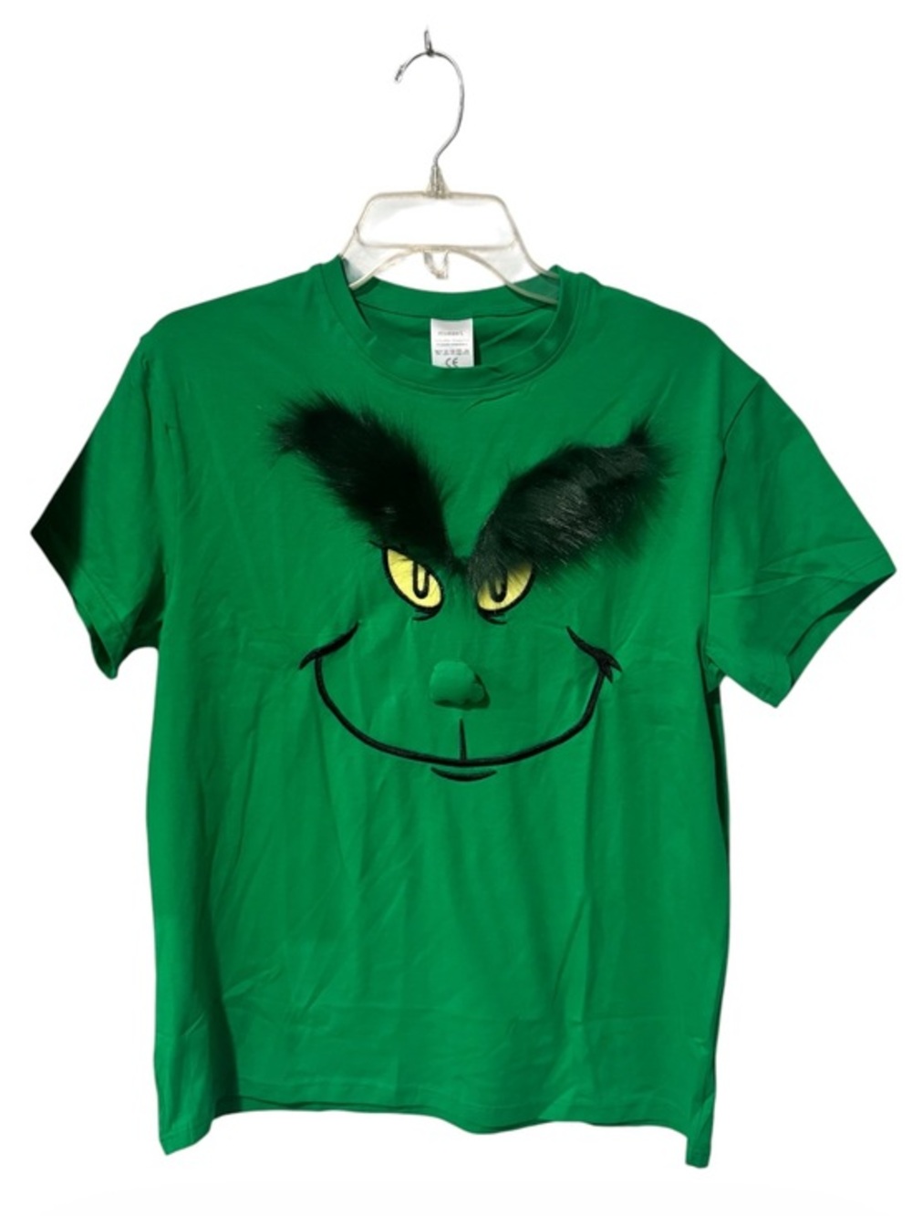 THE GRINCH 3D face, costume t-Shirt with furry eyebrows size Large
